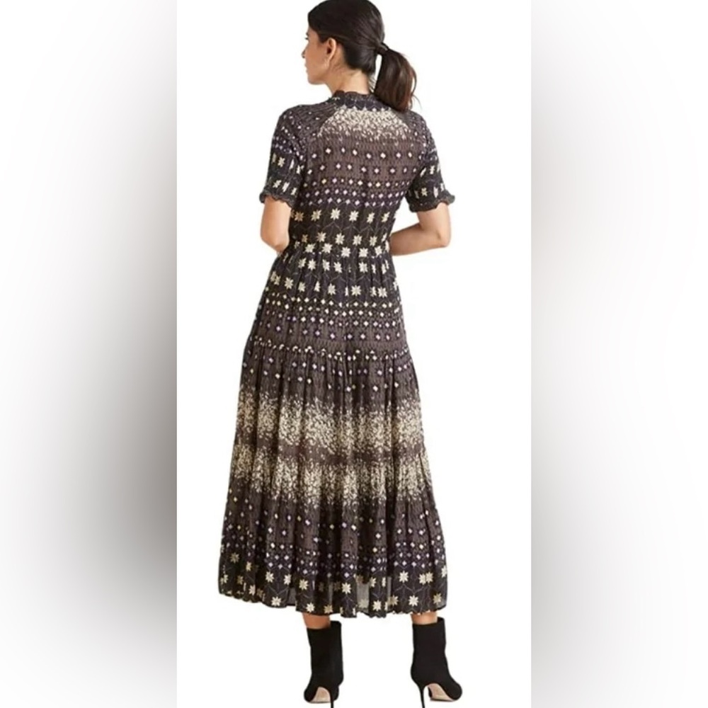 NWOT Free People 1/2 Sleeve Rare Feelings Button Up Bodice Maxi DressBlack Cocoa - Picture 7 of 11